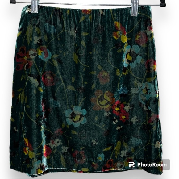 Ann Taylor LOFT size 4 floral print velvet mini skirt zips in back lined fall - Picture 1 of 12